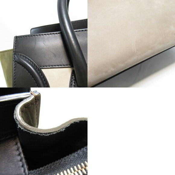 Celine Luggage Shopper Tote Bag Leather Suede Black Beige khaki Green - Picture 10 of 10